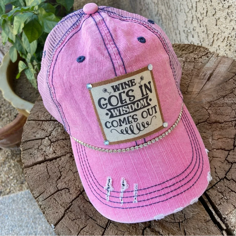 Hat Cap Wine Lovers Graphic Adjustable Hat💖NWT Wine Goes In Wisdom Comes Out